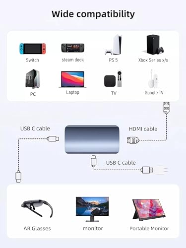 Image of HDMI to USB C Adapter, 4K@60Hz HDMI to Type C Adapter for XREA 0ne /Air 2 Pro /Air 2,Vitue Pro /0ne,RayN0 Air 2s,R0kd AR Glasses, Portable Monitor from PS5 /4,B-O-X,Switch,Laptop,PC