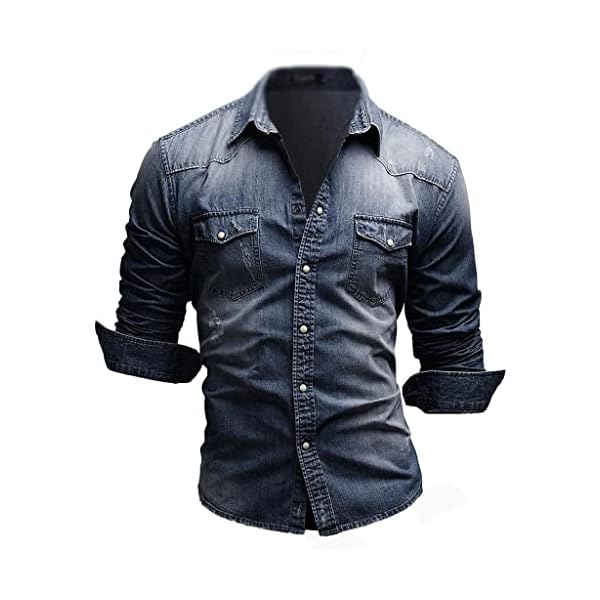JSEIAJB Men's Cotton Denim Shirt Men's Long-Sleeved Slim Denim Shirt Clothing