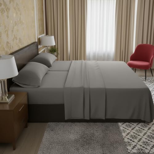 Image of Elegant Comfort Luxury 1500 Premium Hotel Quality Microfiber 5-Piece Sheet Set - Wrinkle Resistant, All Around Elastic Fitted Sheet, Deep Pocket up to 16 inch, Split King, Grey