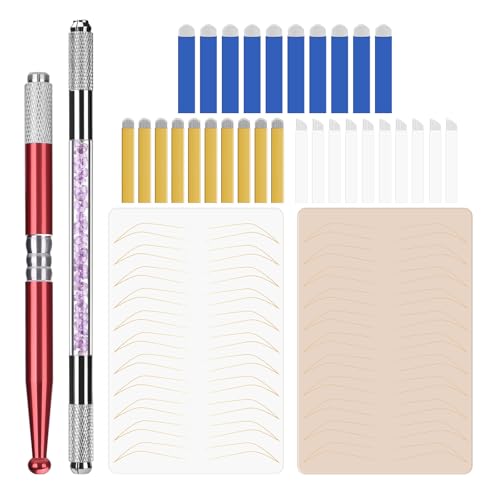 ATOMUS Microblading Kit de 2 stylos manuels pour tatouage avec 10 micro-lames 12U 18U 12 broches et 2 pièces sans encre pour la pratique des sourcils double...