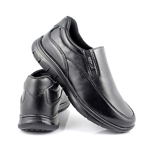 Laforst Jet Mens Man Made Water and Stain Resistant Work Slip Resistant Double Gore Slip On Flats Black 11.5