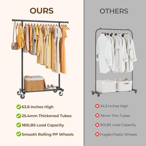 HYSEYY Clothes Rack, Clothing Rack for Hanging Clothes, Rolling Garment Rack Sturdy Coat Rack Portable Wardrobe Rack Metal Closet Rack for Bedroom Laundry Living Room, Black - image 7