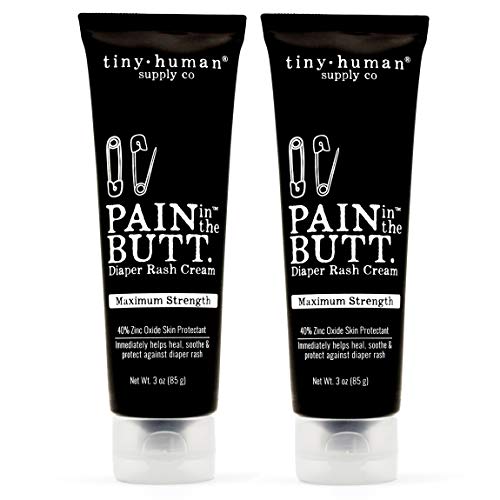 Pain in The Butt MAX Diaper Rash Cream, 3oz, 40% Zinc Oxide, 2-Pack, Natural Ingredients, Petrolatum Free, Soothing, Rapid Relief and Protection for Baby