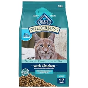Blue Buffalo Wilderness Natural Hairball Care Dry Cat Food for Indoor Cats, High-Protein & Grain-Free Formula, Chicken, 5-lb. Bag
