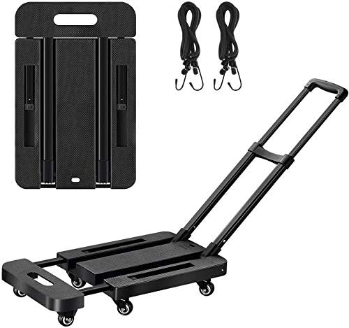 LEMONDA 6 Wheels Folding Hand Truck with 2 Elastic Ropes,400lbs Heavy Duty Luggage Cart,Utility Dolly Platform Cart for Car House Office Luggage Moving