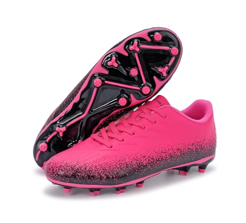 FEETHING Adult Soccer Cleats Lightweight Breathable Football Shoes with FG Studs for Men and Women Enhanced Traction for Firm Ground,Fuchsia/Blac,6