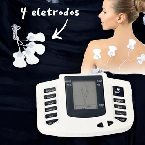 Aparelho Eletroestimulador Digital Tela LCD Portátil TENS com 8 Modos, Display LCD, controle de inte