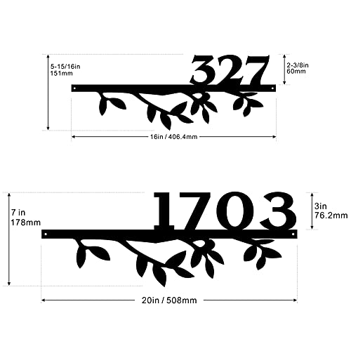 Custom Metal Address Plaque, Personalized Elegant House Number Sign With With The Branch Shape, Wall Mounted Sign With Two Free Screws, Used For House, Street Or Door-(Black, 16") #TOP1