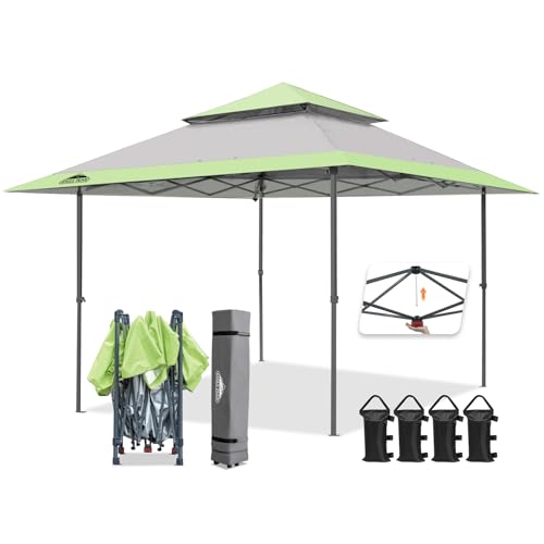 EAGLE PEAK 13x13 Straight Leg Pop Up Canopy Tent Instant Outdoor Canopy Easy Single Person Set up Folding Shelter w/Auto Extending Eaves 169 Square Feet of Shade (Gray)