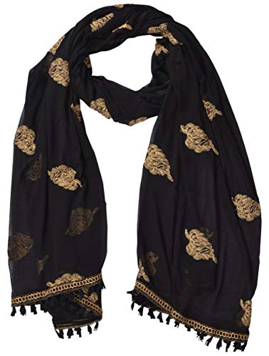 Image of YOUTHQUAKE Golden Patti Embroidered Work Chiffon Dupatta for Womens & Girls with Jaalar Lace