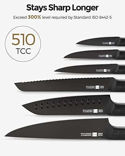Knife Set, Ipurehome® Kitchen Knife Set With Block, Professional Dishwasher Safe 12 Pcs High Carbon Stainless Steel Block Knife Set With 4 Steak Knives, 1 Peeler, 1 Scissor, Non-Slip Hollow Handles #TOP5