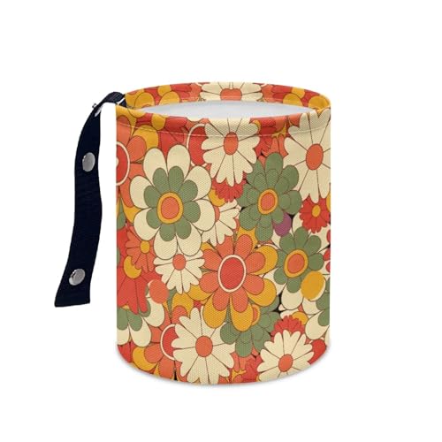Image of Pensura Car Garbage Can Reusable Buttons Mini Car Trash Bin Auto Organizer Collapsible Accessories Cute Floral Print Hanging Vehicle Garbage Can for Vehicle, Travelling, Camping