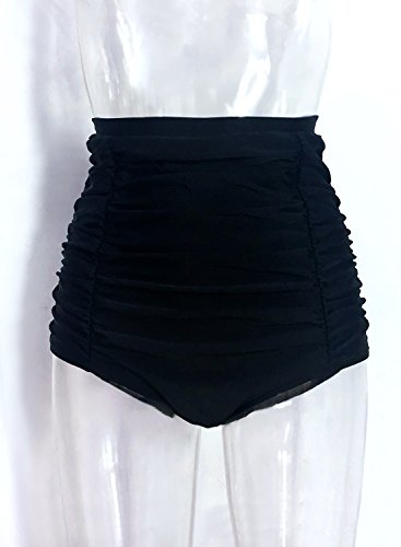 Futurino Women's Retro High Waisted Bikini Bottom Ruched Swim Short Tankinis Black #TOP2