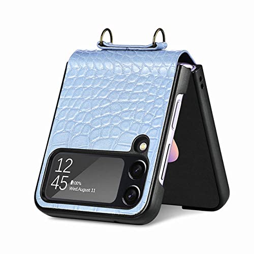 Coque antichoc Samsung Z Flip 4 en cuir bleu ciel pour carte bleue
