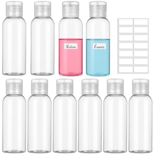 REJOECE 10 Stück Reiseflasche Set,80ml Flaschen Reise,Transparente Reiseflaschen Set,Reiseflaschen zum Befüllen für Flugreisen Shampoo Conditioner Lotion