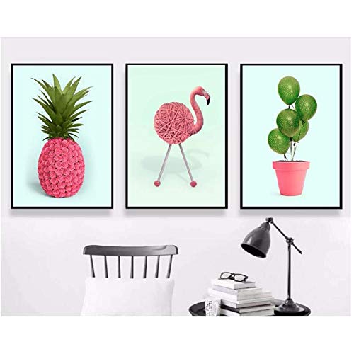 Décoration murale salon moderne affiche sans cadre motif ananas rose