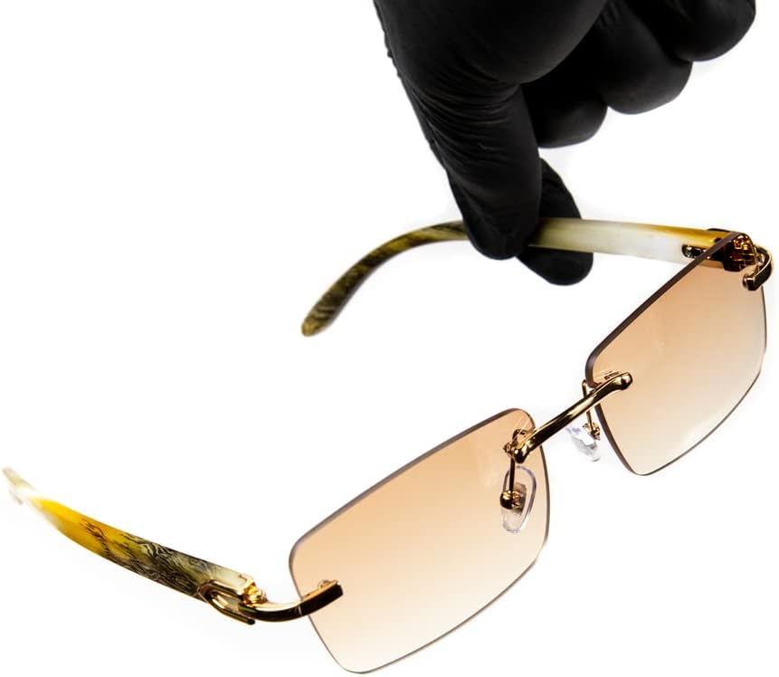 Street Knitted Luxury Gold Frame Rimless Orange Peach Gradient Tint Men's Frameless Designer Retro 90's Rectangular Lens Sun Glasses Hip Hop Summer Beach Shades Square Buffs Sunglasses For Men Women - Image 2