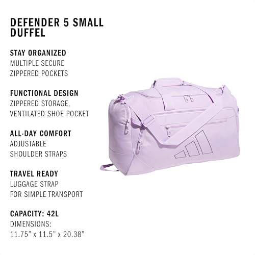 Image of adidas Defender 5 Duffel Bag for Sports, Gym and Travel, Powder Plum Purple /Aurora Plum Purple, OSFA