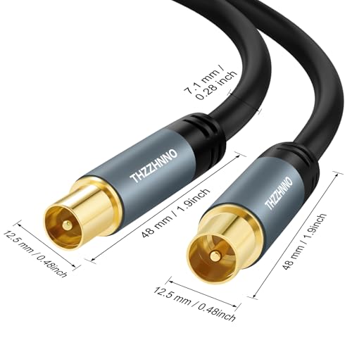 Thzzhnno TV Aerial RG6 Coaxial Cable 2M, Gold Plated Male to Male Coax Cable for HDTV, CATV, DVB-T2/C/S, Cable Modem, Radio, Satellite Receivers