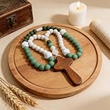 JULYXI Baby Boy Baptism Silicone Rosary, God Bless First Rosary with Cross, Christian Catholic Communion Gift for Baby Shower & Baptism Party Supplies (Green, Square)