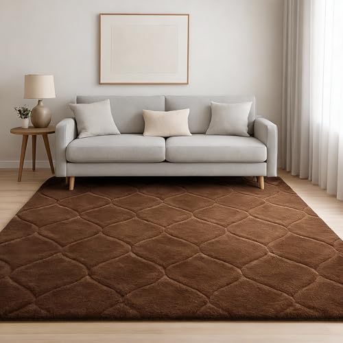 Image of Carpet for Hallway, Kitchen, and Modern Interiors, Cozy Shag Runner for Living Room, Entryway & Office Decor Size 3x5 feet Full Coffee