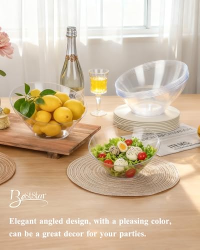 image for BESTSTAR 20OZ Plastic Clear Serving Bowls 8 Pack Angled Disposable Par