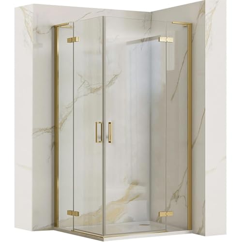 Rea Box doccia Gold Brush 80x100 Cabina Doccia senza piatto doccia Vetro di sicurezza temperato Transparentne 6mm (d'oro)