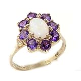 Luxury Ladies Solid Sterling Silver Natural Opal & Amethyst Cluster Ring - Size W