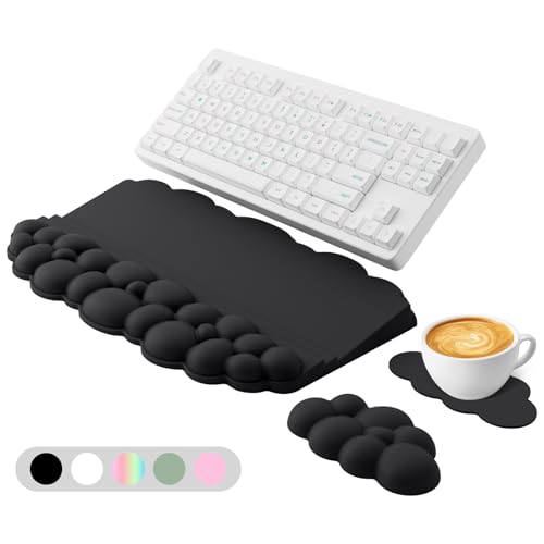 Ergonomic Wrist Rest for Keyboard and Mouse, Soft Memory Foam Cloud Keyboard Stand Pad with Wrist Rest Set with Non-Slip Silicone Base, Easy Typing, Pain Relief, Comfort for Office, Work, Gaming Black