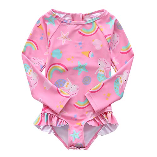 Baby Mädchen Langarm Einteiliger Hawaii Rüschen Badeanzug Schwimmanzug 6 Monate-4 Jahre