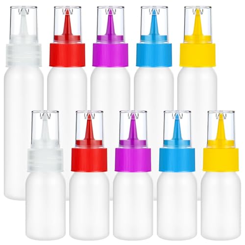 Lukdin 10 Pcs Squeeze Bottles – 30ml & 60ml Plastic Icing Bottles for Cake, Cookie, Pastry, Frosting, Food Coloring, DIY, and Ice Cream Decoration
