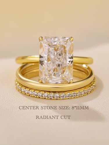 4.5CT Radiant Cut 3-Piece Wedding Ring Set for Women, Sterling Silver Cubic Zirconia Engagement Ring with Matching Bands, 5A Simulated Diamond Bridal Jewelry2