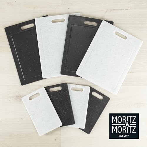 Foto von Moritz & Moritz Schneidebrett Kunststoff - 36 x 27,5 cm - BPA frei - Küchenbrett Granitoptik - Cutting Board mit Antirutschfüßen, Eingriffsöffnung - Schneidebrett mit Saftrille