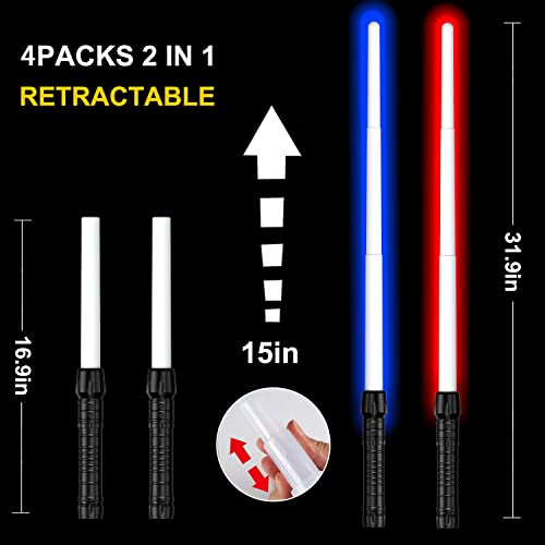 Light Up Saber, 4 Packs Light Sabers For Kids With Fx Sound (Motion Sensitive), Expandable Light Swords Set For Halloween Party Kid Gift, Galaxy War Fighter Warriors, Christmas Birthday Present #TOP5