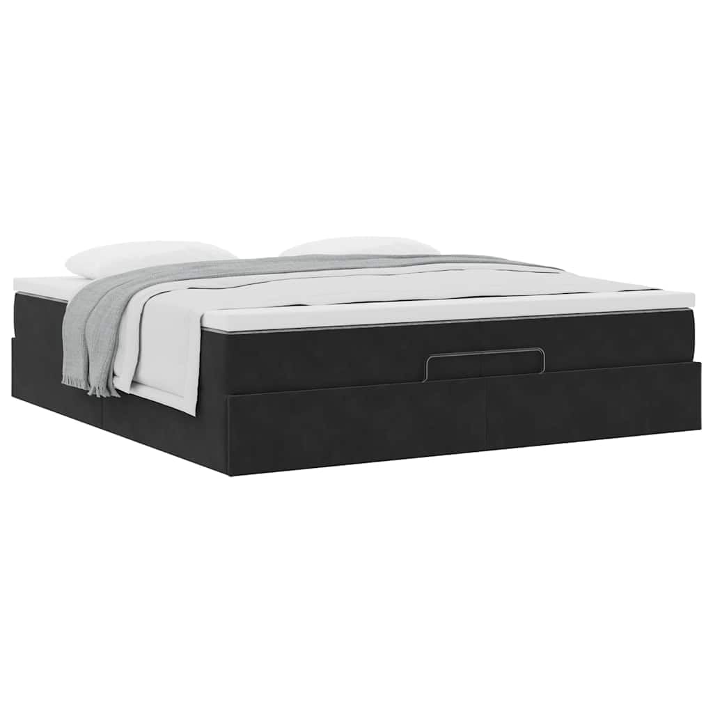 Cama doble otomana de 200 x 200 cm de terciopelo negro con colchón de muelles ensacados 2 x 100 x 200 x 20 cm Cubrecolchón gran espacio de almacenamiento hidráulico Lift juvenil habitación de