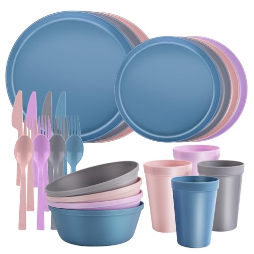 ZIVONA 20 Piece Apartment Essentials Dinnerware Set, Stackable Space-Saving Plates & Large Flat Bowls (Pasta/Salad), Modern Matte Unbreakable Plastic Dishes, Microwave Safe, Pastel