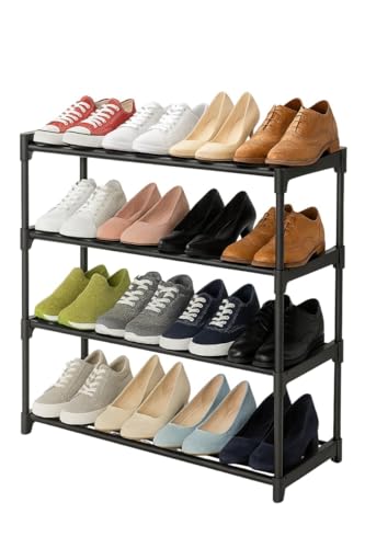 CraftsX2Z 4 Tier Foldable & Stackable Shoe Rack Organizer for Home Storage | Lightweight Durable Plastic Shoe Stand for Bedroom Entryway Hallway Closet | Space Saving Shoe Storage Shelf (S-4)