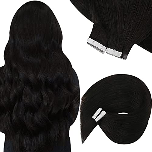 Human Hair Extensions Remy Human Hair Tape Hair Extensions 20pcs/50g Skin Weft Remy Straight Hair (12 Inch, 1B Natural Black)
