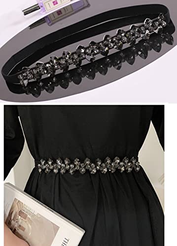 Ladies Rose Flower Rhinestone Inlaid Wide Stretchy Belt Tunic Girdle Waistband2