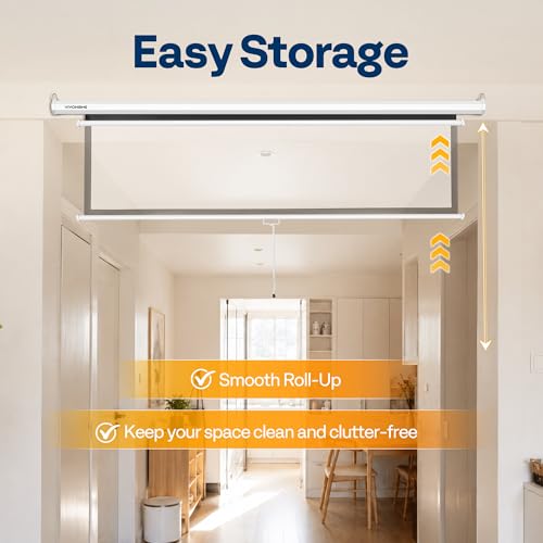 Image of VIVOHOME 72 Inch 16:9 Pull Down Projector Screen, White | Manual Retractable 4K Projection Screen for Home Theater, Roll Up ALR Movie Screen for Ceiling and Wall Mount