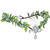 MOSTORY Fairy Flower Headband - Elf Floral Headpiece Woodland Elven Crown with Rhinestone for Cosplay Halloween Renaissance Festival Photo Shoot Props