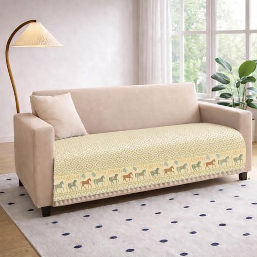 Image of Roseate Quilted Velvet Sofa Cover (2 Seater / 48 inchx27 inch) Sofa Protector for Living Room /Bedroom interiors (Beige Harley) with Tassels
