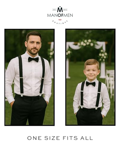 Black Suspenders for Men Heavy Duty - Adjustable 1.5” X-Back Men\'s Suspenders Tuxedo Suspender for Men, Suspender for Dress Pants Durable Elastic Straps - Everyday Wear, Halloween, Christmas, Wedding - Thumbnail 6