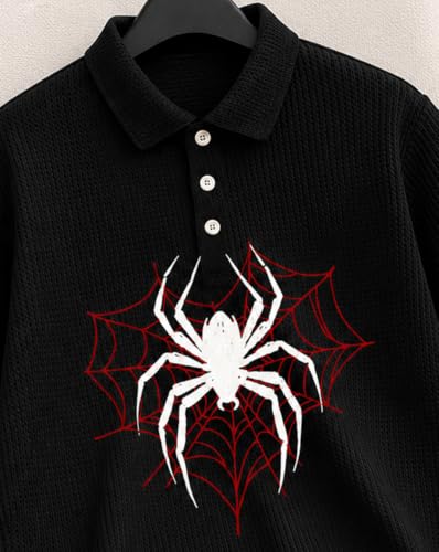 Image of AUSK Men's Spider Graphic Printed Polo T-Shirt | Cotton Blend Textured Half Sleeve Regular Fit Polo Neck Casual Wear Tshirt for Men