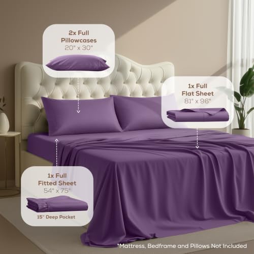 Image of Utopia Bedding Full Size Sheet Set - 4 Piece Bed Sheets, Soft and Breathable Microfiber, Includes 1 Fitted Sheet, 1 Flat Sheet and 2 Pillowcases - Oeko Tex (Eggplant)