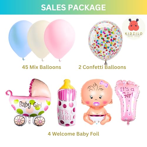 Image of 57 Pcs Welcome Baby Decoration Kit | Balloons, Banner, Curtains, Foils, Stars, Hearts & Confetti for Baby Shower & Newborn Celebration (Set 21)
