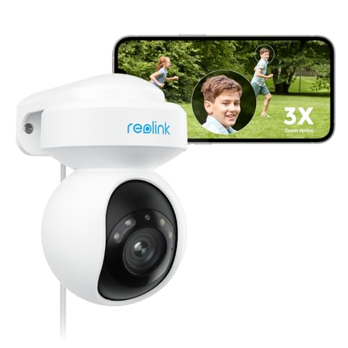 Reolink 5MP PTZ Camara Vigilancia WiFi Exterior con 3X Zoom Óptico, Focos y Visión Nocturna en Color, 2.4/5GHz WiFi Cámara con Detección de Personas/Vehículos, Seguimiento Automático, E1 Outdoor