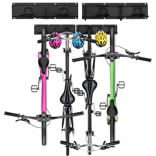 Fahrrad Wandhalterung für 4 Fahrräder & 3 Helm, Wihxd Fahrradhalterung Verstellbares Aufbewahrungssysteme, Wand Fahrradaufhängung für Garage oder Wohnung