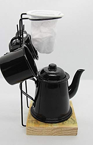Xícara Café Goumert, Suporte, Coador, c/ 2 Canecas 80ml, Bule 270ml Preto