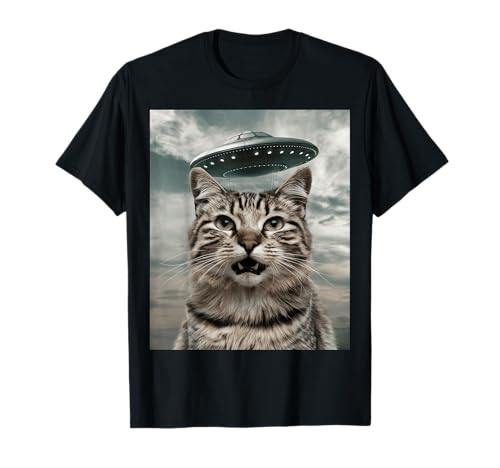 cat Selfie With Alien UFO Funny cat Gifts For Men Women Camiseta